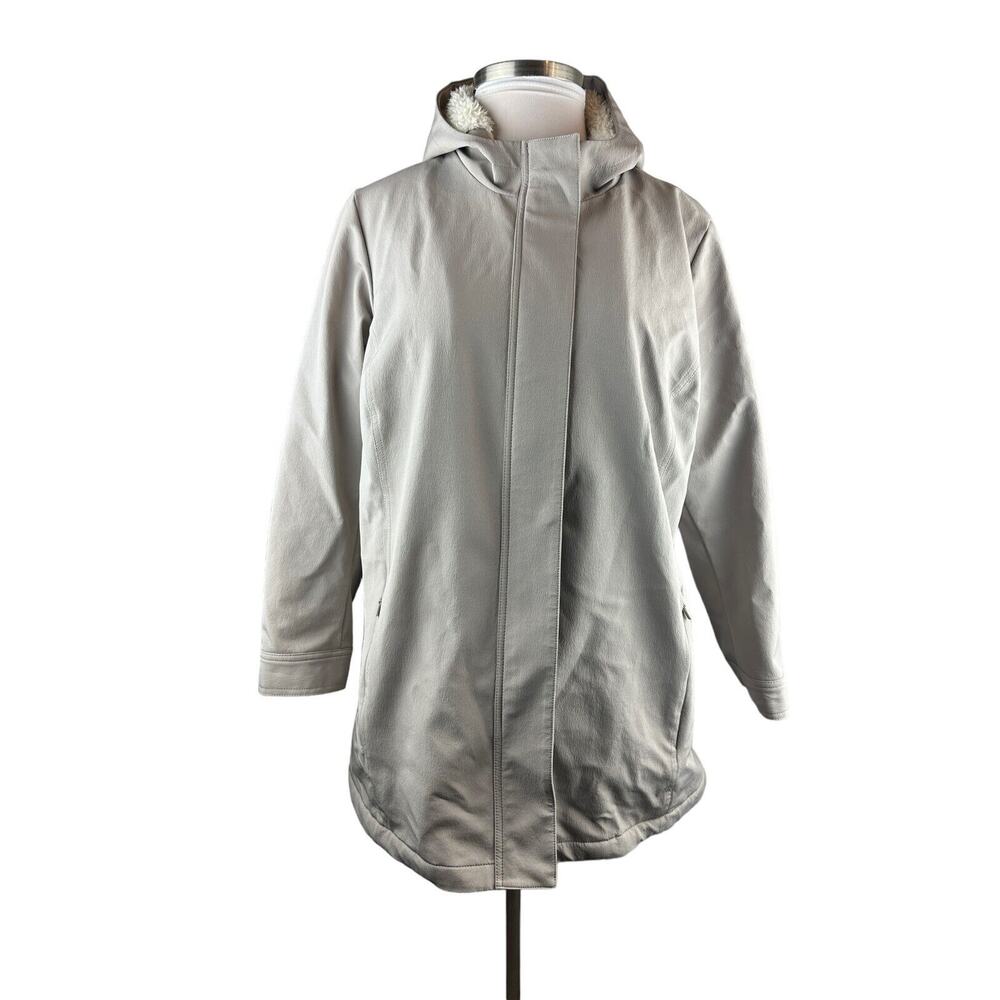 J. Jill Fit Sherpa Lined Full Zip Hooded Coat Beige Zip Pockets XL Cozy Warm EUC - Picture 4 of 16